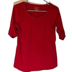 Talbots Tee S Red Round Neck Short Roll Tab Sleeve Classic Minimalist Casual